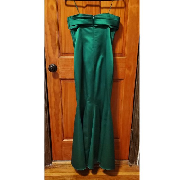 Badgley Mischka Satin Strapless Mermaid Gown with Bow Detail, Green - 4 - Picture 3 of 4